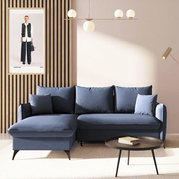 Mėlynos spalvos sulankstoma/su sandėliavimo vieta kampinė sofa (su kairiuoju kampu/su gultu) Brim – Rodier-image-1