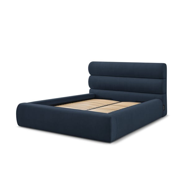 Dvigulė lova tamsiai mėlynos spalvos audiniu dengta su sandėliavimo vieta su lovos grotelėmis 180x200 cm Jagna – Bobochic Paris