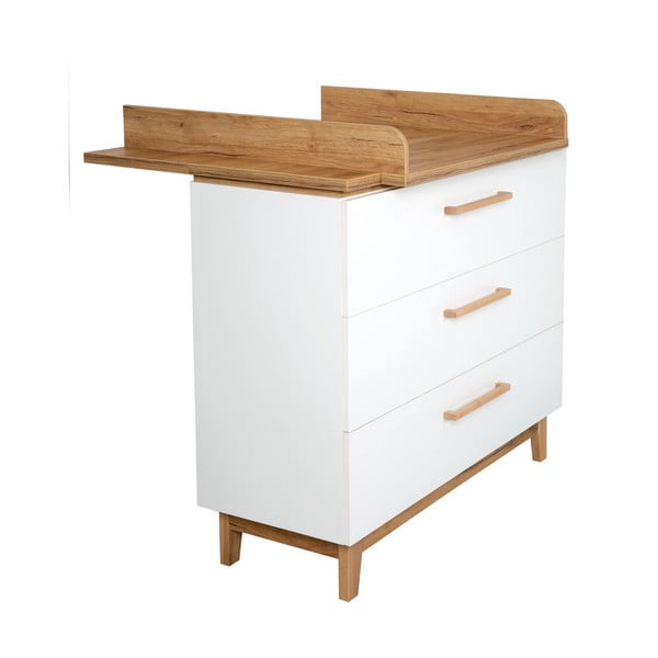Žema su vystymo stalu vaikiška šoninė spintelė baltos spalvos iš ąžuolo 118x104 cm Finn – Roba-image-3