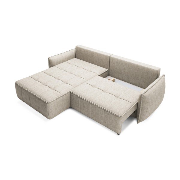 Smėlio spalvos iš velveto sulankstoma/su sandėliavimo vieta kampinė sofa (su kairiuoju kampu/su gultu) Campo – ELTAP-image-3