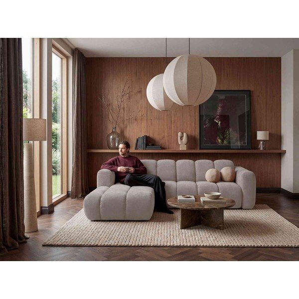 Smėlio spalvos sulankstoma kampinė sofa iš šenilinio audinio (su kairiuoju kampu) Michell – Miuform-image-4