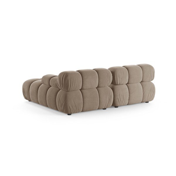 Smėlio spalvos modulinė kampinė sofa iš velveto (su dešiniuoju kampu/su gultu) – Micadoni -image-3
