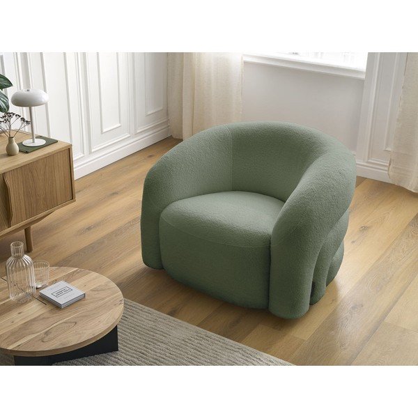 Žalios spalvos pasukamas krėslas iš boucle Elina – Bobochic Paris-image-1