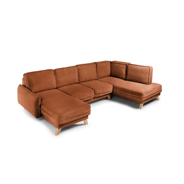 Iš kordinio velveto sulankstoma kampinė sofa oranžinės spalvos (su dešiniuoju kampu/„U“ formos) Tori – Bonami Selection-image-2