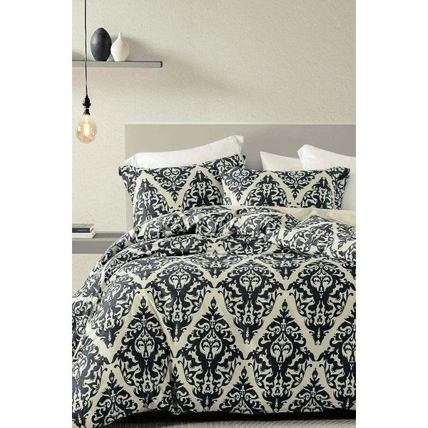 Iš ranforce medvilnės dvigulė/itin ilga patalynė juodos spalvos/smėlio spalvos su paklode/4 dalių 200x220 cm Damask – Mila Home