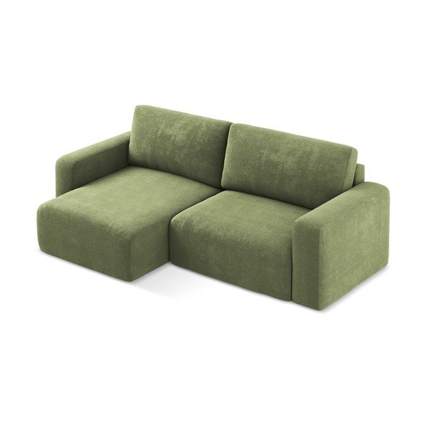 Žalios spalvos sulankstoma/su sandėliavimo vieta kampinė sofa iš šenilinio audinio (su kairiuoju kampu/su gultu) Kona – Makamii-image-3