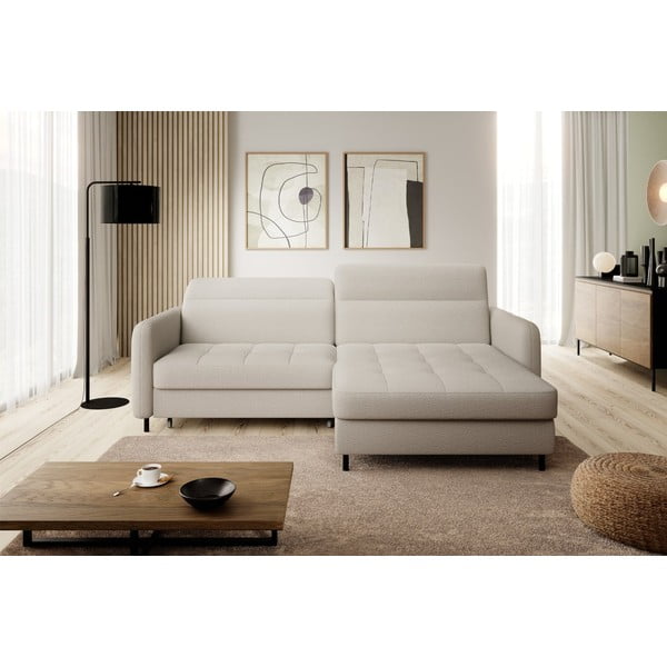 Smėlio spalvos iš boucle sulankstoma/su sandėliavimo vieta kampinė sofa (su dešiniuoju kampu/su gultu) Gomsi – ELTAP-image-3