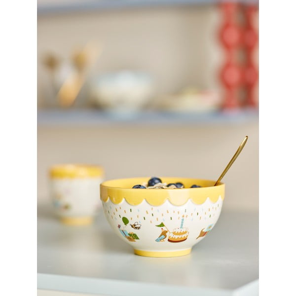 Geltonos spalvos/kreminės spalvos iš akmens masės vaikiškas dubuo ø 13,5 cm Celebrate – Bloomingville Mini-image-3