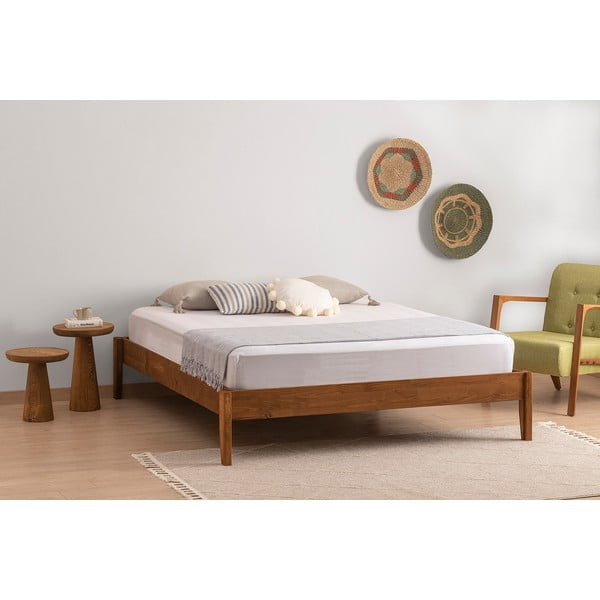 Iš eglės medžio masyvo dvigulė lova natūralios spalvos/tamsiai rudos spalvos su lovos grotelėmis 160x200 cm Galaksi – Kalune Design-image-1