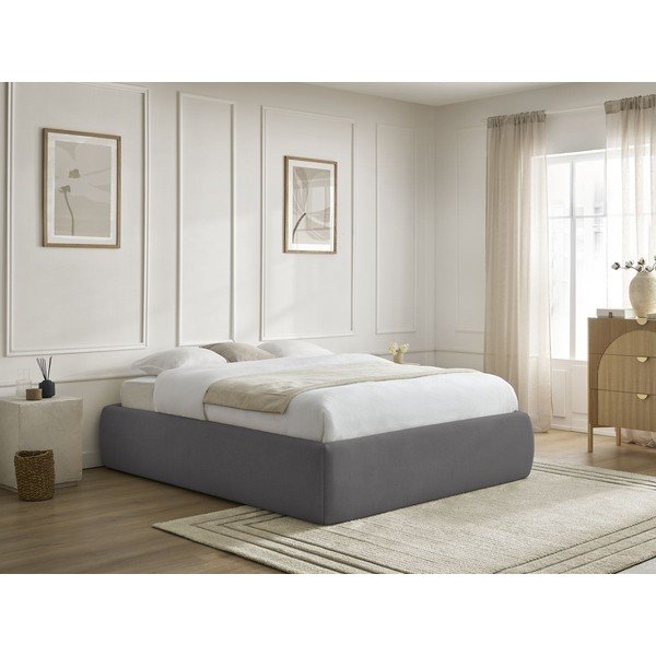 Tamsiai pilkos spalvos dvigulė lova audiniu dengta su sandėliavimo vieta/be galvūgalio su lovos grotelėmis 180x200 cm Inera – Bobochic Paris-image-1