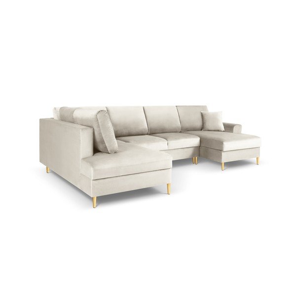 Smėlio spalvos iš velveto sulankstoma/su sandėliavimo vieta kampinė sofa (su kairiuoju kampu/„U“ formos) Kyoto – Cosmopolitan Design-image-3