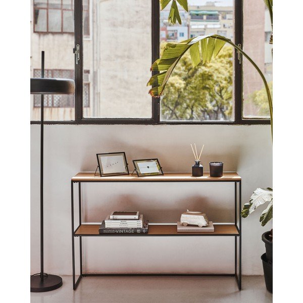 Baltos spalvos/natūralios spalvos konsolinis staliukas iš ąžuolo 30x120 cm Yoana – Kave Home-image-1