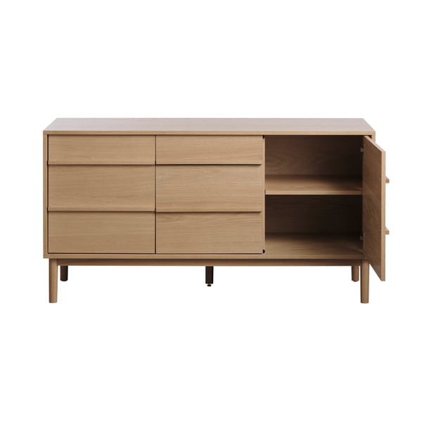Žema šoninė spintelė natūralios spalvos iš ąžuolo 75x140 cm Ponza – Unique Furniture-image-2