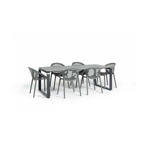 Sodo valgomojo komplektas 6 žmonėms su pilkomis kėdėmis Joanna ir stalu Viking, 210 x 100 cm