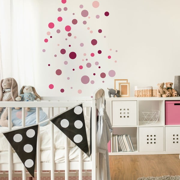 100 rožinės spalvos sienų lipdukų rinkinys Ambiance Round Stickers-image-3