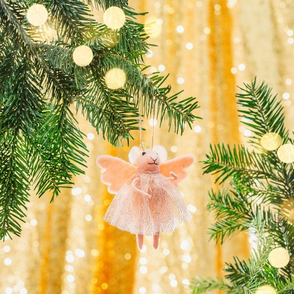 Iš tekstilės rankų darbo eglutės papuošimas 13 cm Pink Princess Fairy Mouse – Sass & Belle-image-2