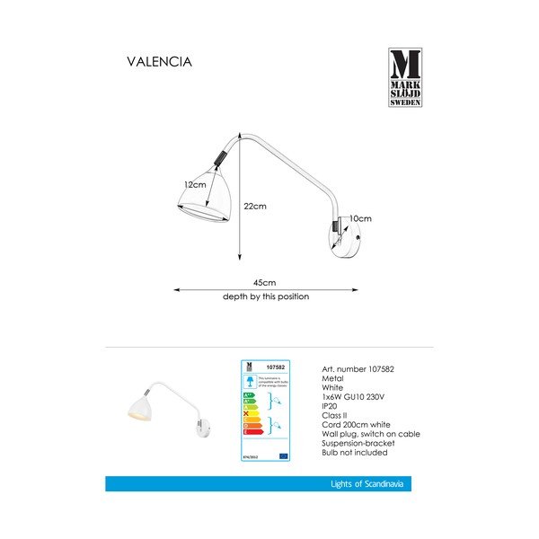 Baltas sieninis šviestuvas Markslöjd Valencia-image-2