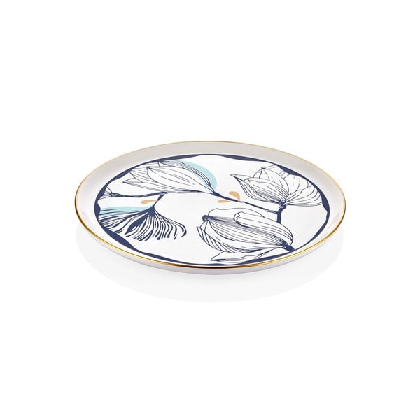 Baltos spalvos porceliano lėkštė su mėlynomis gėlėmis Mia Bleu, ⌀ 30 cm