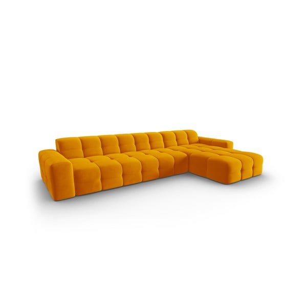 Ochros geltonumo aksomo kampinė sofa (dešinysis kampas) Kendal - Micadoni Home-image-3