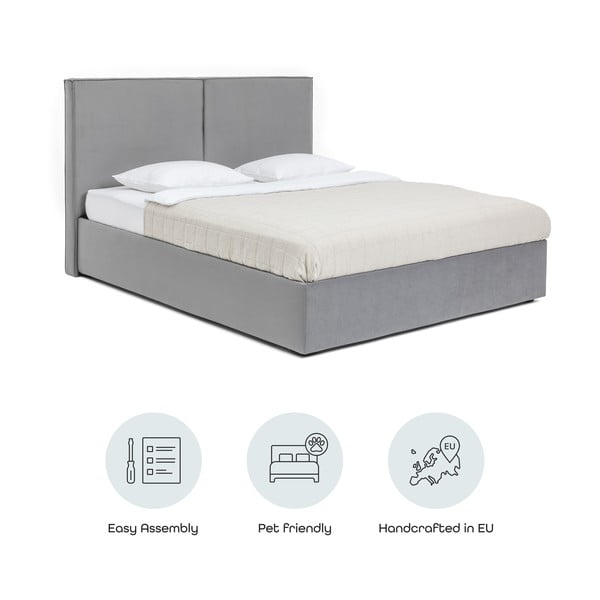 Pilkos spalvos dvigulė lova audiniu dengta su sandėliavimo vieta su grotelėmis 160x200 cm Thessa Bold – Bonami Selection-image-4