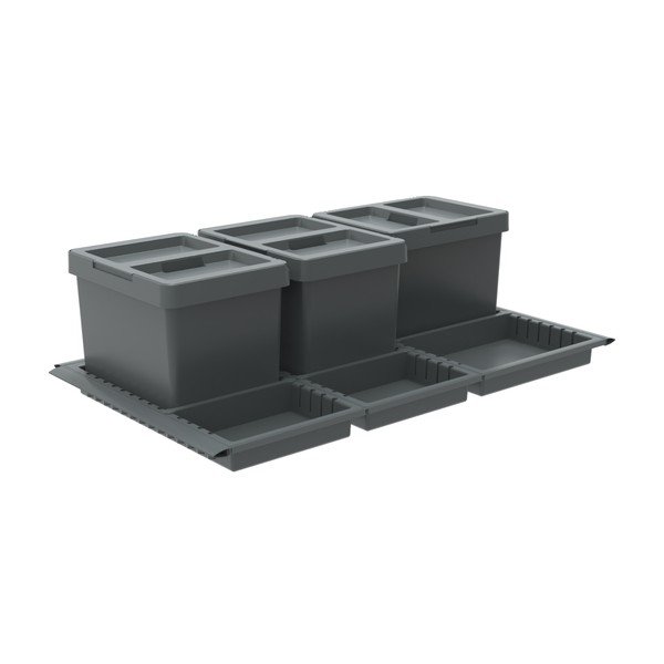 Pilkos spalvos iš plastiko šiukšliadėžė 3x12 l rūšiavimui/įmontuota Metropolis Flip-up – Elletipi