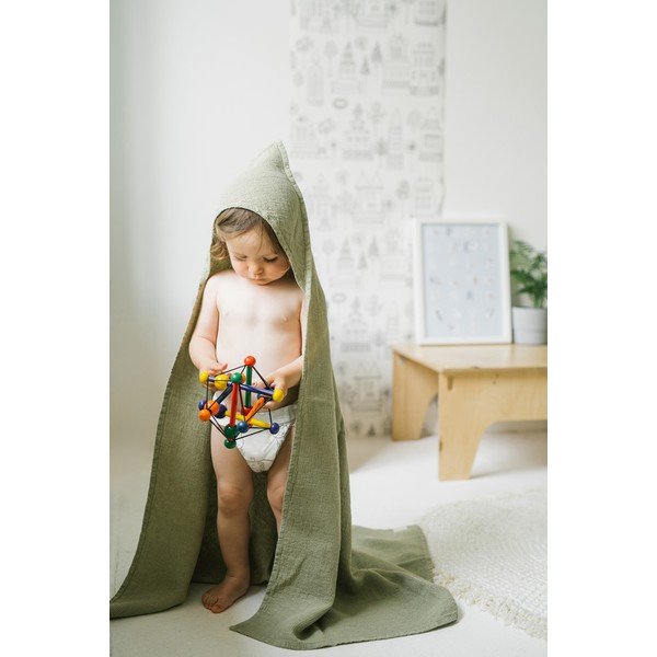 Vaikiškas žalias lininis rankšluostis Linen Tales Waffle, 100 x 100 cm-image-4