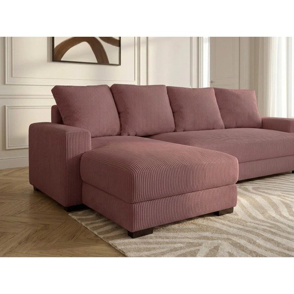 Rožinės spalvos sulankstoma/su sandėliavimo vieta kampinė sofa iš kordinio velveto (su kairiuoju kampu/su gultu) Campi – Bobochic Paris-image-4