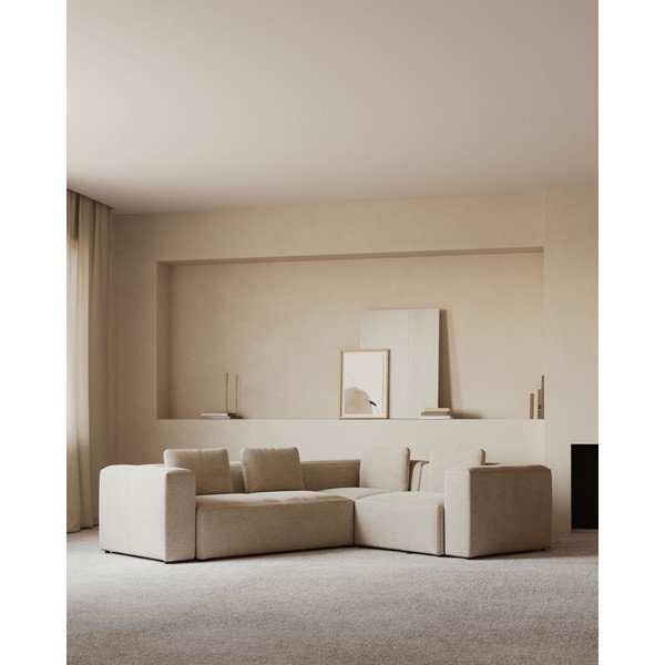 Smėlio spalvos kampinė sofa iš šenilinio audinio Blok – Kave Home-image-1