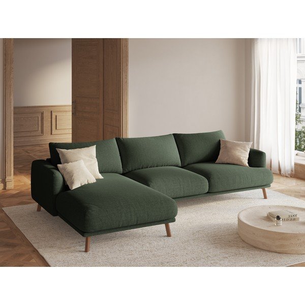 Žalios spalvos kampinė sofa (su kairiuoju kampu/su gultu) Naomi – Micadoni -image-1