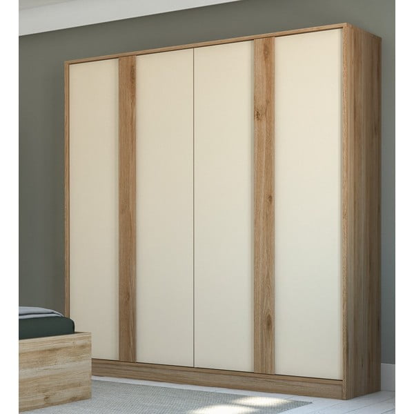 Drabužių spinta kreminės spalvos/natūralios spalvos iš ąžuolo 180x197,5x53 cm Dennis – Marckeric-image-1