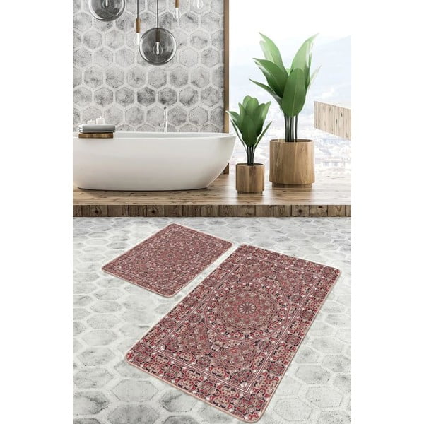 Rudos spalvos iš velveto vonios kilimėliai 2 vnt. 60x100 cm – Mila Home-image-3