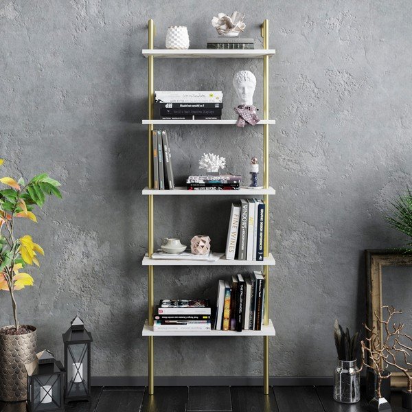 Pastatoma lentyna baltos spalvos su marmuro dekoru 60x174 cm Paula – Kalune Design-image-2
