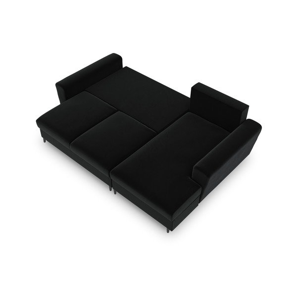 Juodos spalvos iš velveto sulankstoma/su sandėliavimo vieta kampinė sofa (su dešiniuoju kampu/su gultu) Kyoto – Cosmopolitan Design-image-2
