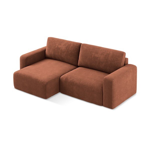 Terakotos spalvos sulankstoma/su sandėliavimo vieta kampinė sofa iš šenilinio audinio (su kairiuoju kampu/su gultu) Kona – Makamii-image-3