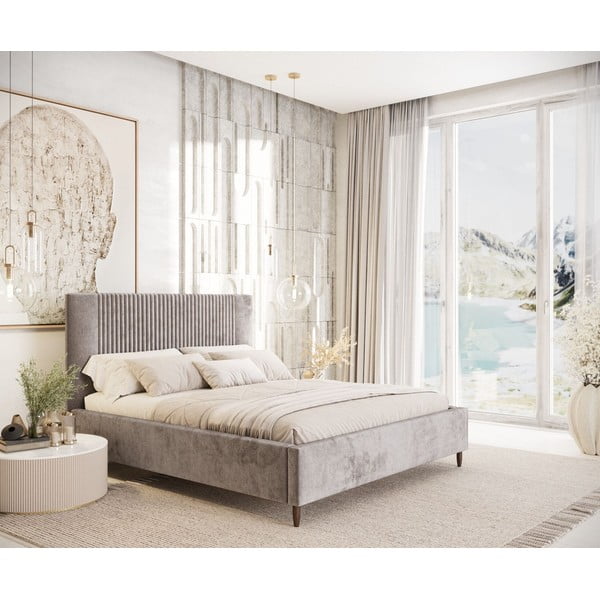 Dvigulė lova smėlio spalvos audiniu dengta su sandėliavimo vieta su lovos grotelėmis 160x200 cm Etero – Maison de Rêve-image-1