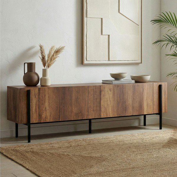 Tamsios natūralios spalvos TV spintelė iš riešutmedžio 180x45x30 cm Nexus – Kalune Design-image-2