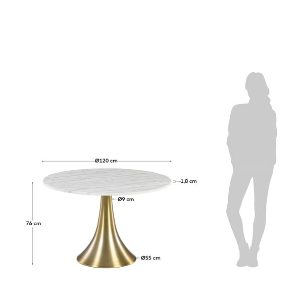 Baltas apvalus valgomojo stalas su marmuro dekoru Kave Home, ø 120 cm-image-2