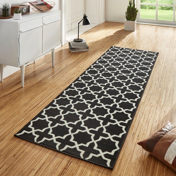 Juodas kilimas su baltomis detalėmis Hanse Home Basic Glam, 80 x 350 cm-image-1