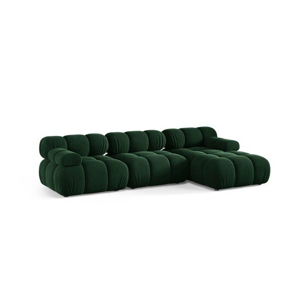 Tamsiai žalios spalvos modulinė kampinė sofa iš velveto (su dešiniuoju kampu/su gultu) – Micadoni -image-2