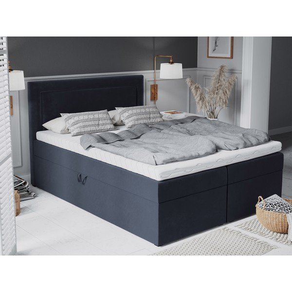 Tamsiai mėlyna aksominė dvigulė lova Mazzini Beds Yucca, 160 x 200 cm-image-4