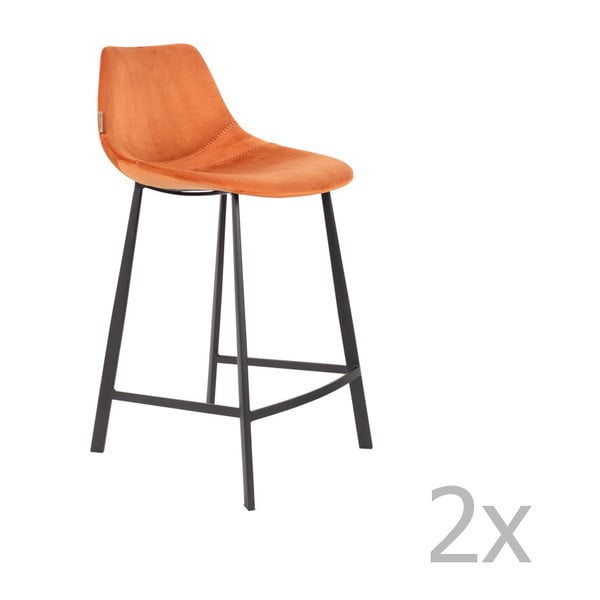 2 oranžinių baro kėdžių rinkinys su olandiško aksomo apmušalais, aukštis 91 cm