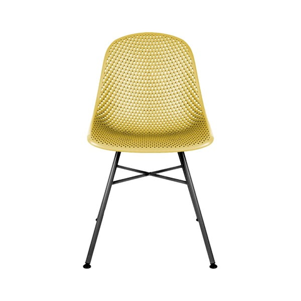 Geltonos spalvos "Leitmotiv Diamond Mesh" valgomojo kėdė