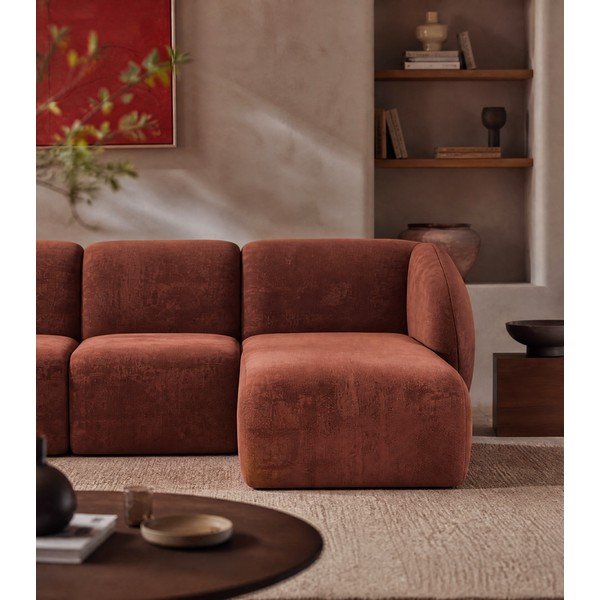 Terakotos spalvos kampinė sofa iš šenilinio audinio („U“ formos) Lani – Makamii-image-3