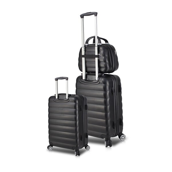 2 juodų kelioninių lagaminų ant ratukų su USB prievadais ir rankinio bagažo dėklu rinkinys "My Valice RESSO Cab Med & MU