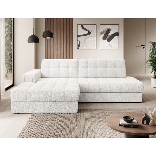Kreminės spalvos iš boucle sulankstoma kampinė sofa (su kairiuoju kampu/su gultu) Blezalt – ELTAP-image-1