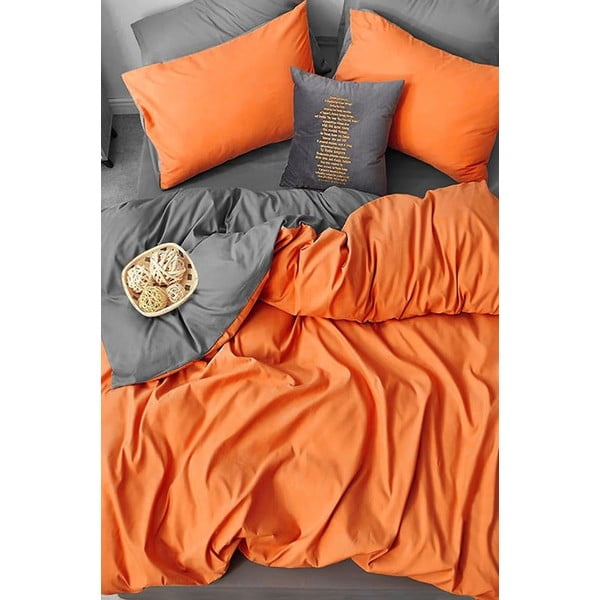 Dvigulė/itin ilga patalynė iš medvilnės oranžinės spalvos/pilkos spalvos su paklode/4 dalių 200x220 cm – Mila Home