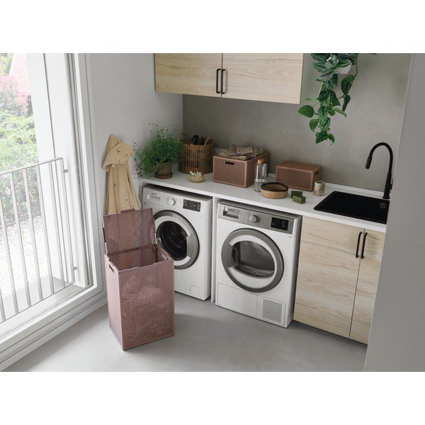 Pilkai rožinės spalvos iš perdirbto plastiko skalbinių krepšys 60 l Kaya – Curver-image-2