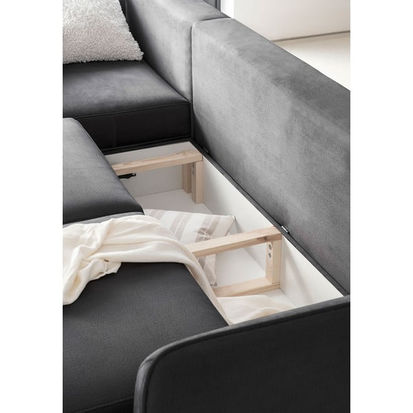 Tamsiai pilkos spalvos iš velveto sulankstoma/su sandėliavimo vieta kampinė sofa (su kairiuoju kampu/su gultu) Silva – ELTAP-image-3