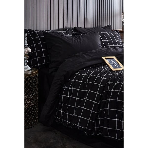Dvigulė/itin ilga patalynė juodos spalvos su paklode/4 dalių 200x220 cm Geometric – Mila Home