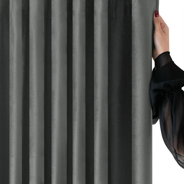 Iš velveto pritemdymas (dalinis užtemimas) užuolaida tamsiai pilkos spalvos 265x175 cm Velto – Filumi-image-3